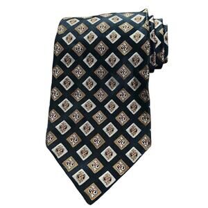 Saks Fifth Avenue Mens All 100% Silk Black Brown Neck Tie Paisley Diamond Print
